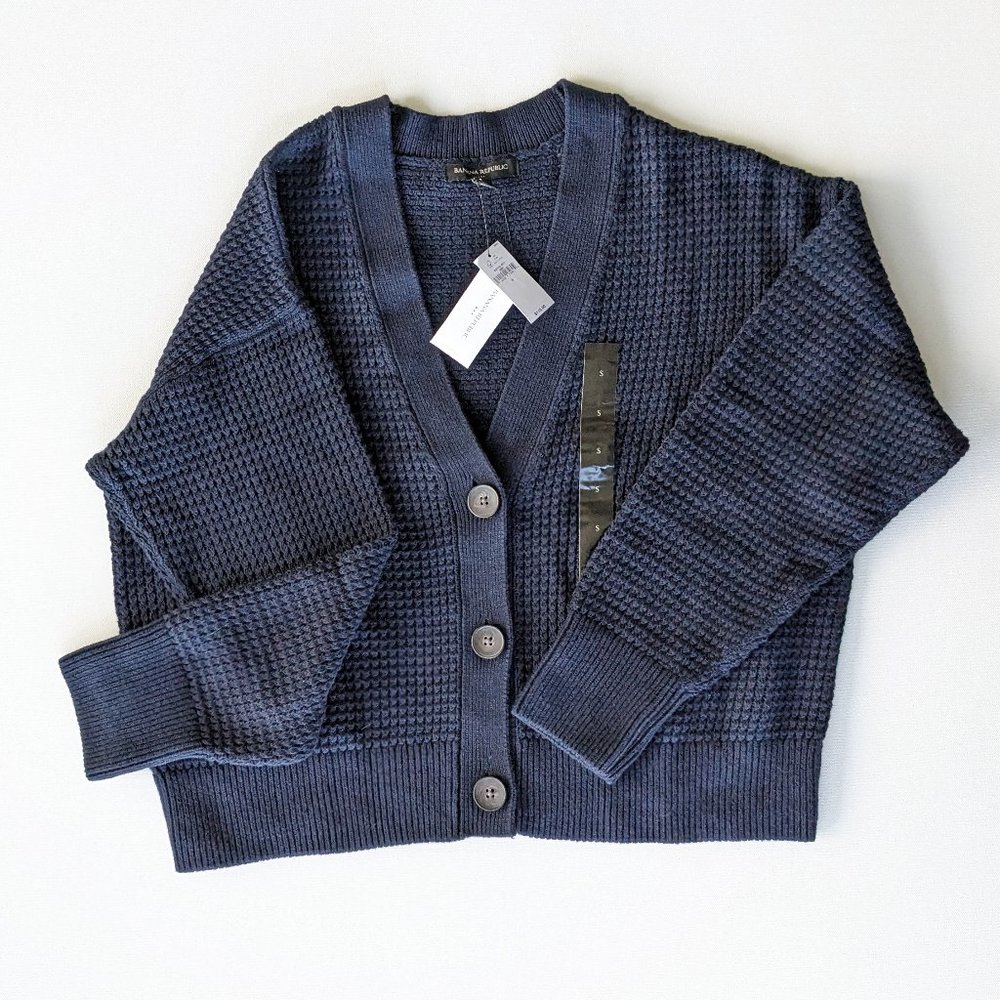 NWT Banana Republic Factory Women’s Small Waffle-Stitch Navy Cardigan